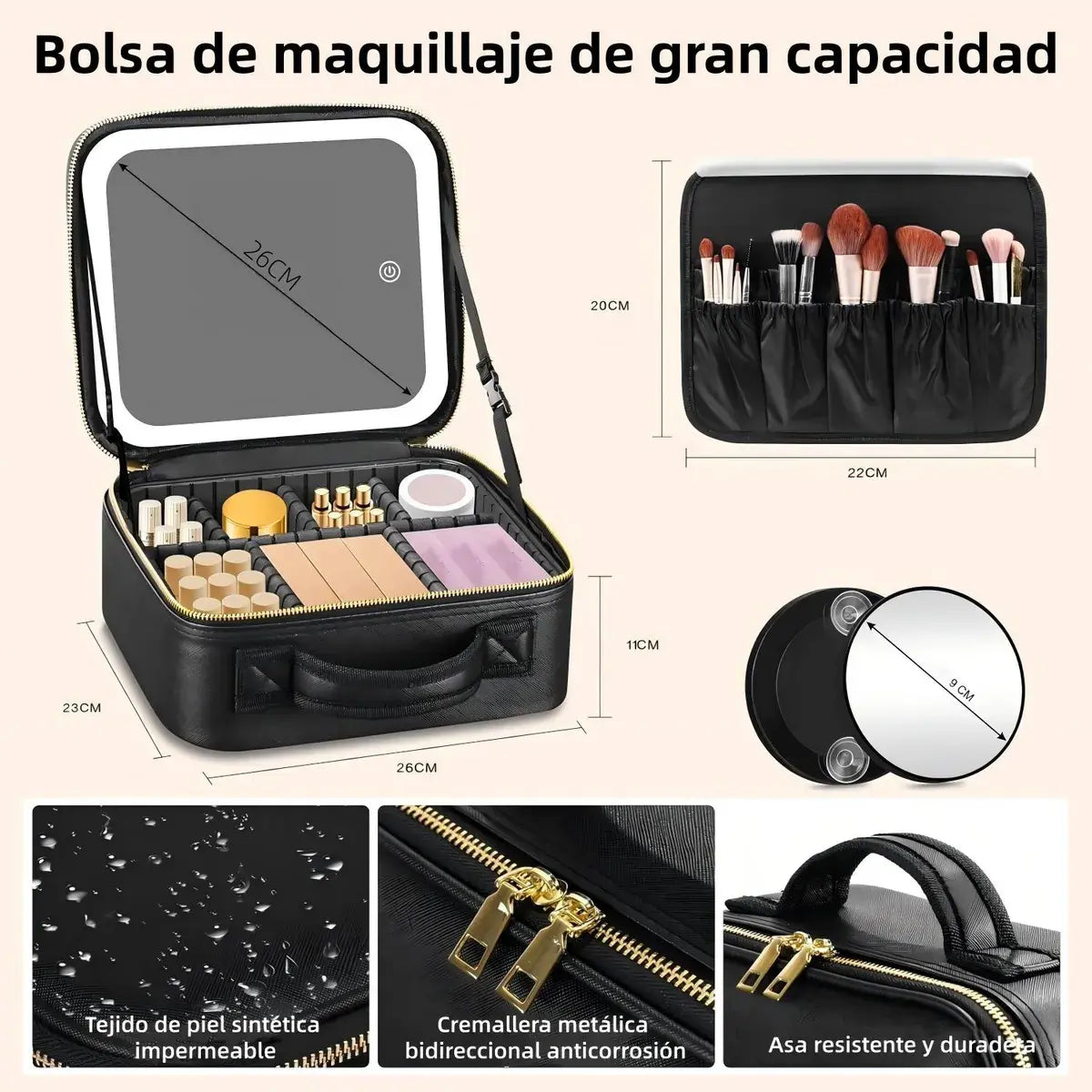 Cosmetiquera LED Premium I Organizador de maquillaje para viaje